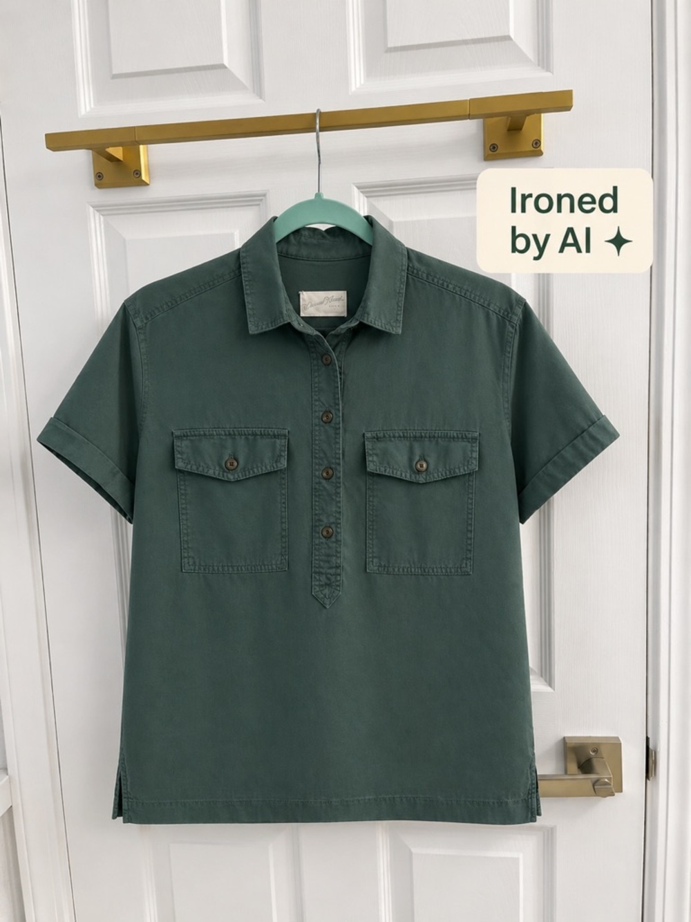 Universal Thread Green Utility Shirt Short Sleeve Button Front Size S
